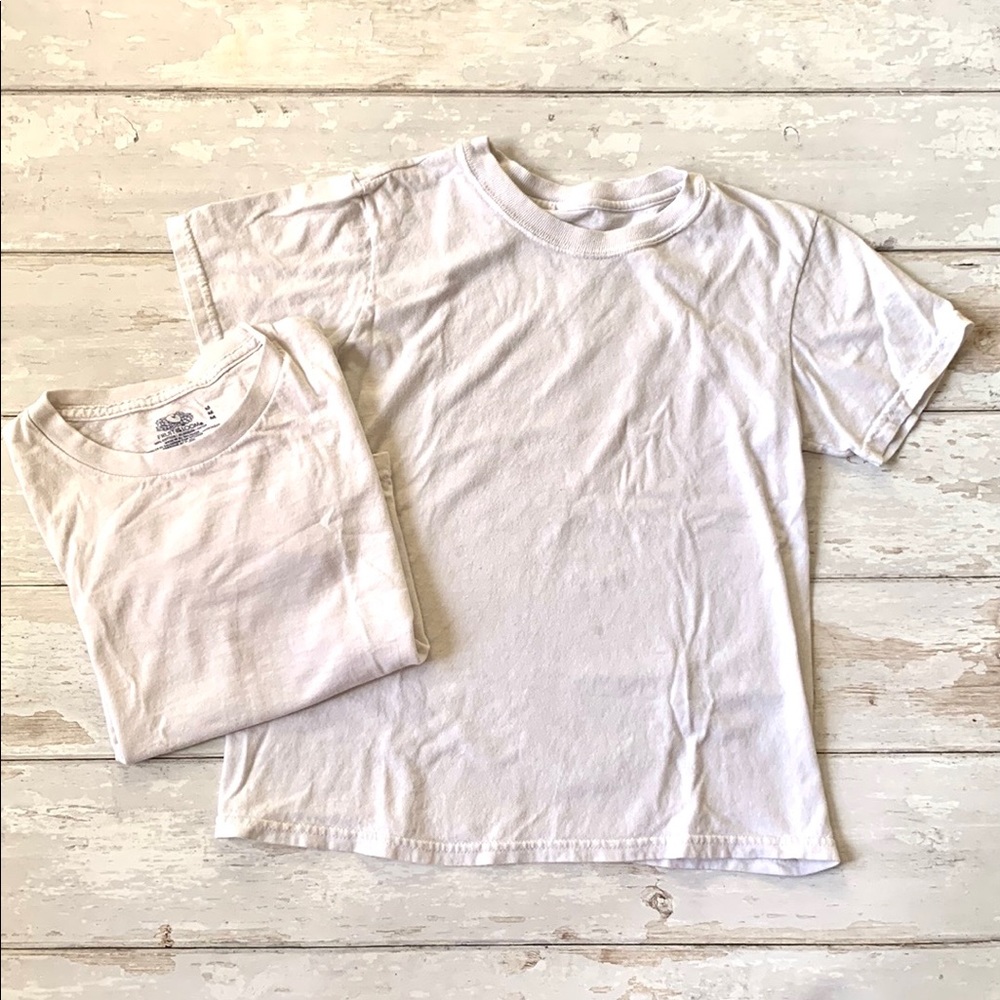 Boys M 7/8 Plain White Short Sleeve Tshirt 100% Cotton Set of 2 Shirts Hanes
